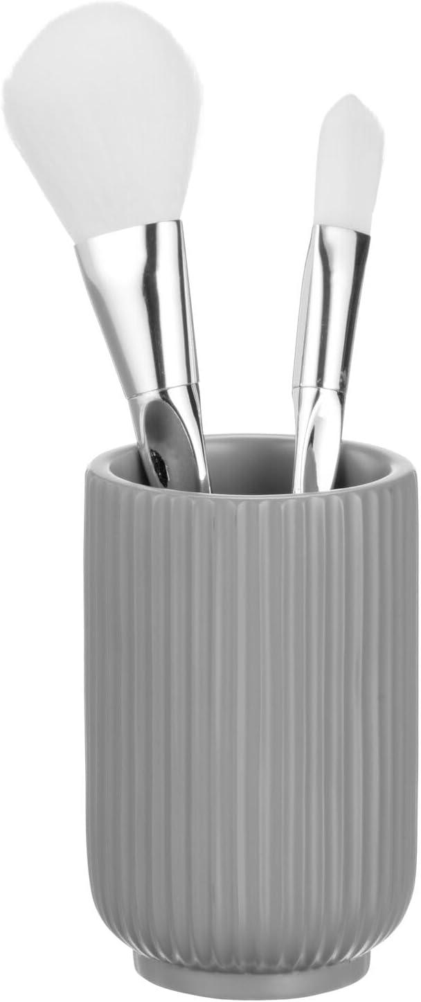 imagemDesign Fluted Resin 3Piece Bathroom Vanity Countertop Accessories  Soap Dispenser Tumbler Rinsing Cup and Canister Holder Sets  Complete Modern Counter Aesthetic  Set of 3  Gray