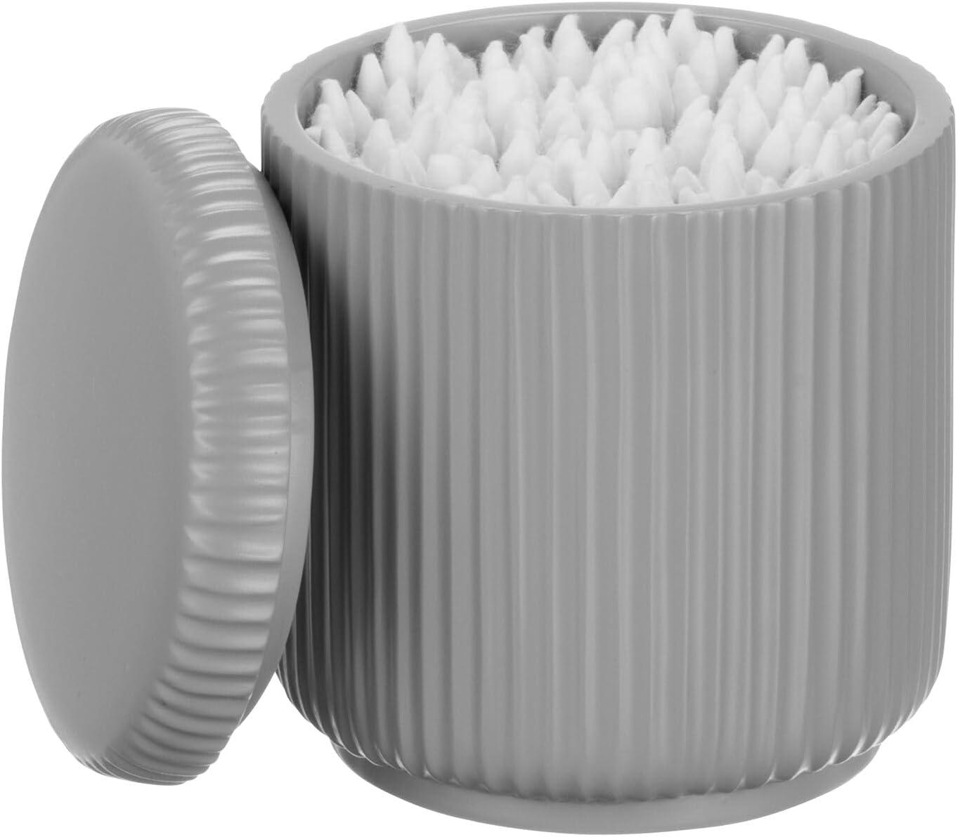 imagemDesign Fluted Resin 3Piece Bathroom Vanity Countertop Accessories  Soap Dispenser Tumbler Rinsing Cup and Canister Holder Sets  Complete Modern Counter Aesthetic  Set of 3  Gray