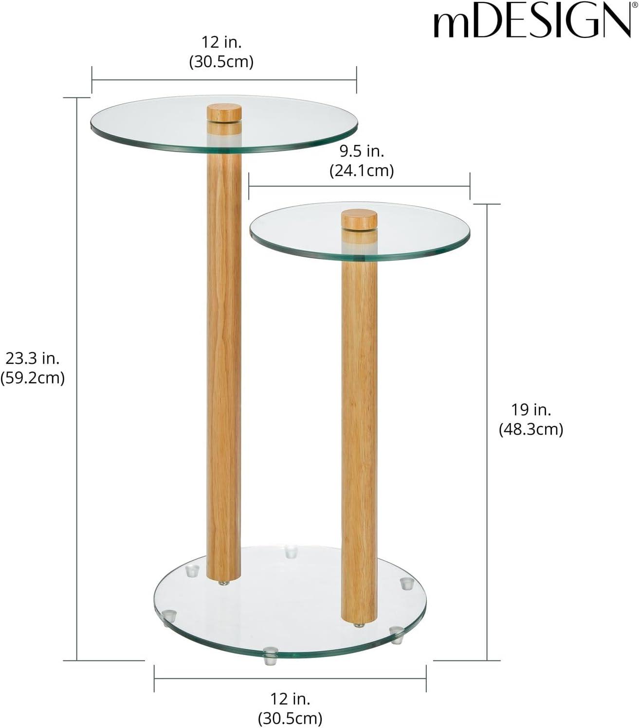 imagemDesign Glass Top SideEnd Duo Drink Table  2Tier Modern Round Accent Wood Nightstand Furniture for Living Room Dorm Home Office and Bedroom  12quot Round  ClearNatural