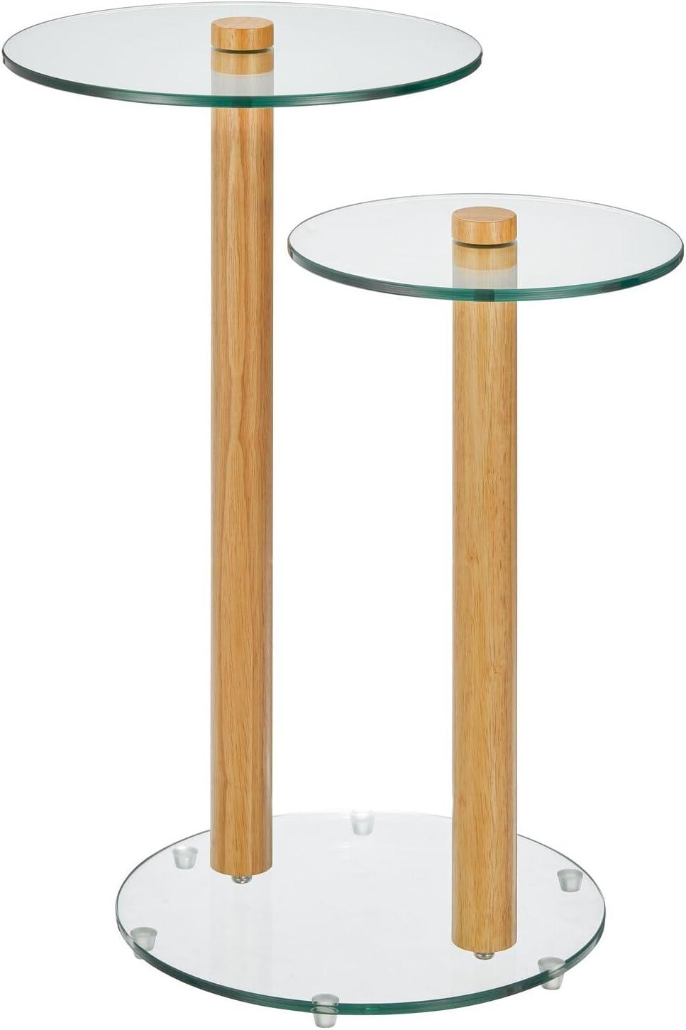 imagemDesign Glass Top SideEnd Duo Drink Table  2Tier Modern Round Accent Wood Nightstand Furniture for Living Room Dorm Home Office and Bedroom  12quot Round  ClearNatural