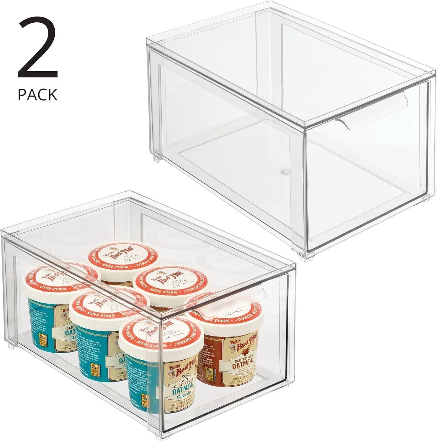 imagemDesign Plastic Pantry Organization and Storage Bin wPull Out Drawer  Stackable Kitchen Supplies Storage Container for Organizing Cabinet Fridge Freezer  Lumiere Collection  4 Pack Clear12 x 8 x 6 Pack of 2