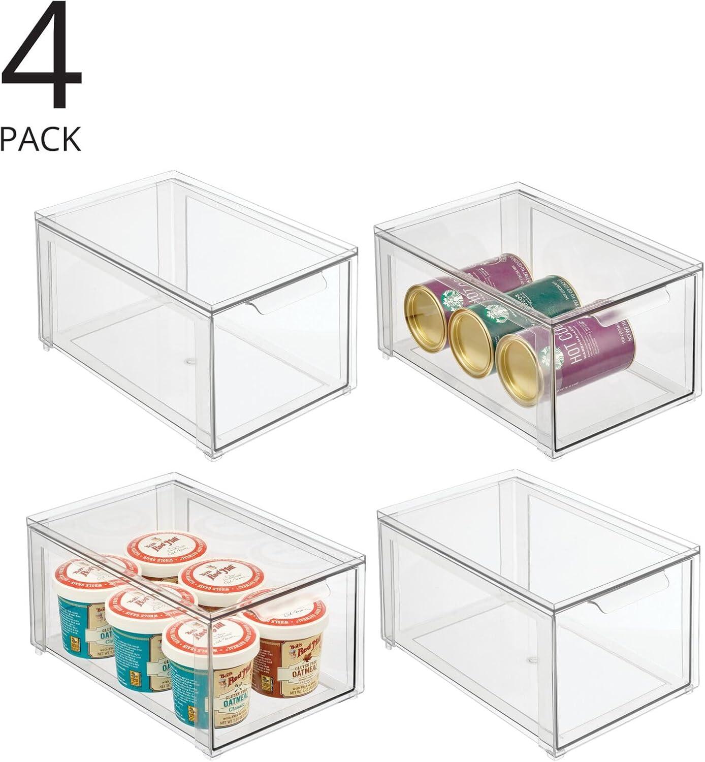 imagemDesign Plastic Pantry Organization and Storage Bin wPull Out Drawer  Stackable Kitchen Supplies Storage Container for Organizing Cabinet Fridge Freezer  Lumiere Collection  4 Pack Clear12 x 8 x 6 Pack of 4