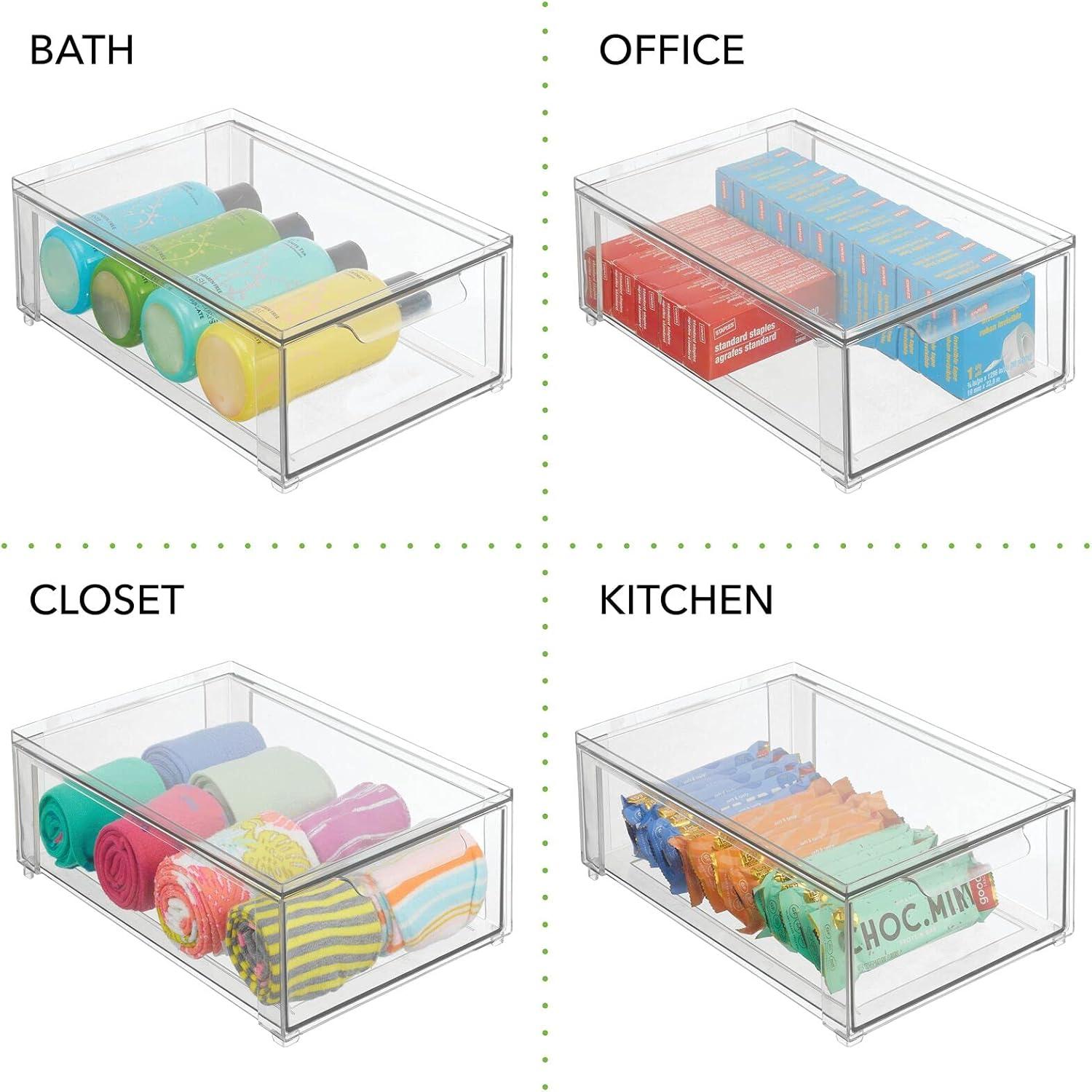 imagemDesign Plastic Pantry Organization and Storage Bin wPull Out Drawer  Stackable Kitchen Supplies Storage Container for Organizing Cabinet Fridge Freezer  Lumiere Collection  4 Pack Clear12 x 8 x 4 Pack of 1