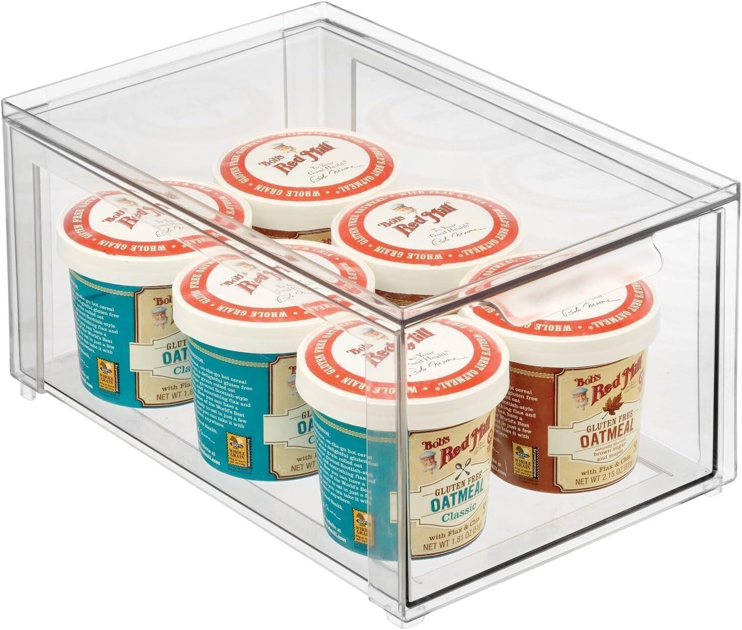 imagemDesign Plastic Pantry Organization and Storage Bin wPull Out Drawer  Stackable Kitchen Supplies Storage Container for Organizing Cabinet Fridge Freezer  Lumiere Collection  4 Pack Clear12 x 8 x 6 Pack of 2