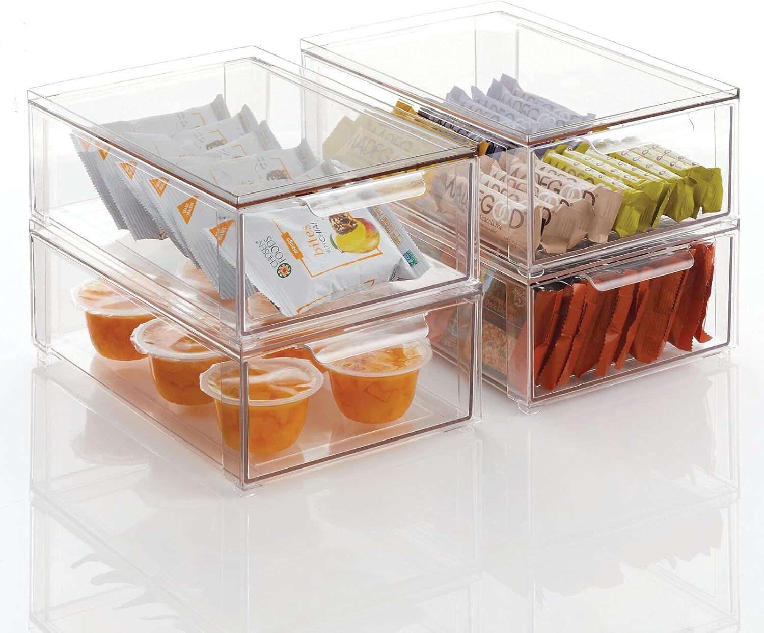 imagemDesign Plastic Pantry Organization and Storage Bin wPull Out Drawer  Stackable Kitchen Supplies Storage Container for Organizing Cabinet Fridge Freezer  Lumiere Collection  4 Pack Clear12 x 8 x 4 Pack of 1