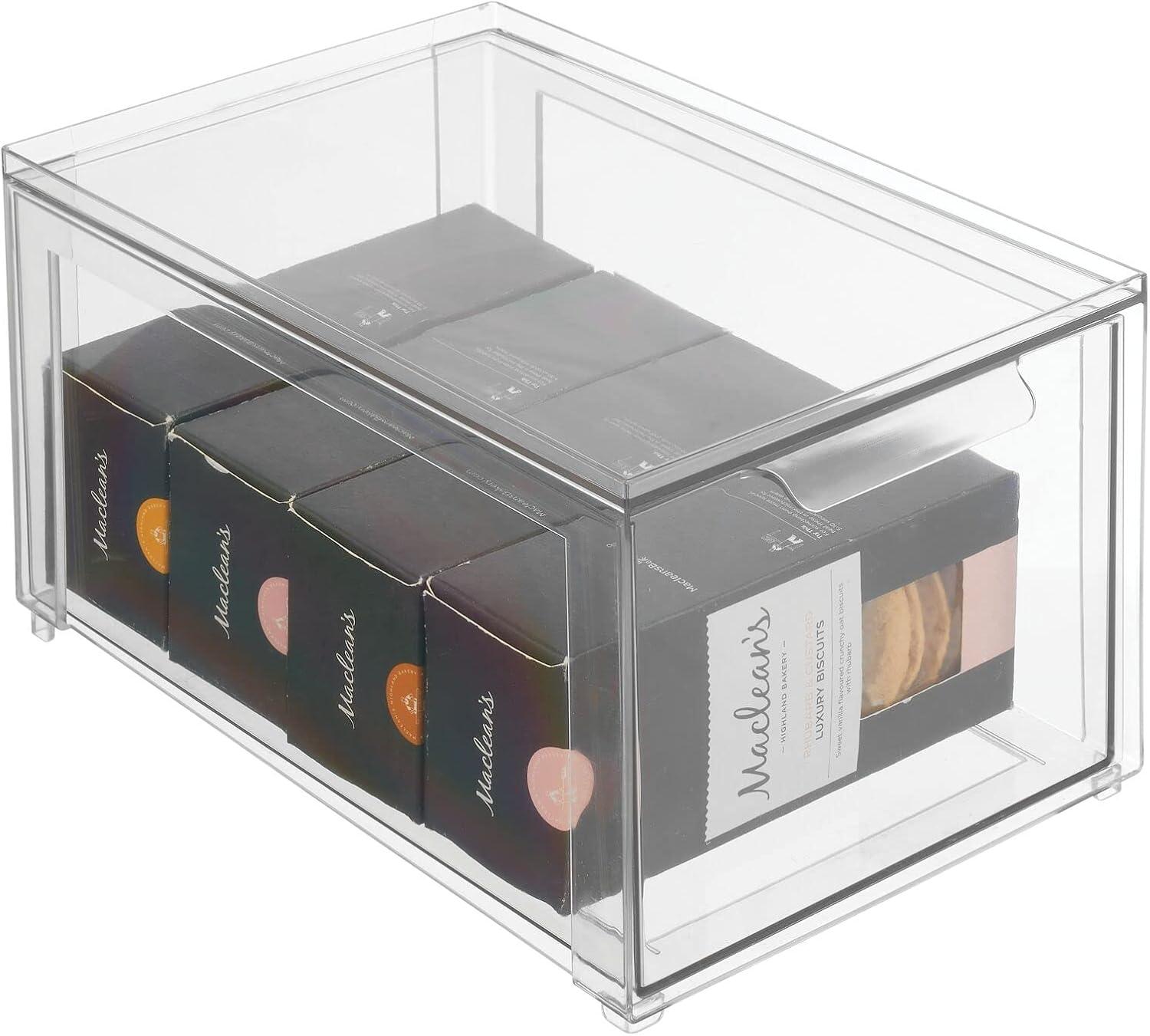 imagemDesign Plastic Pantry Organization and Storage Bin wPull Out Drawer  Stackable Kitchen Supplies Storage Container for Organizing Cabinet Fridge Freezer  Lumiere Collection  4 Pack Clear12 x 8 x 6 Pack of 4