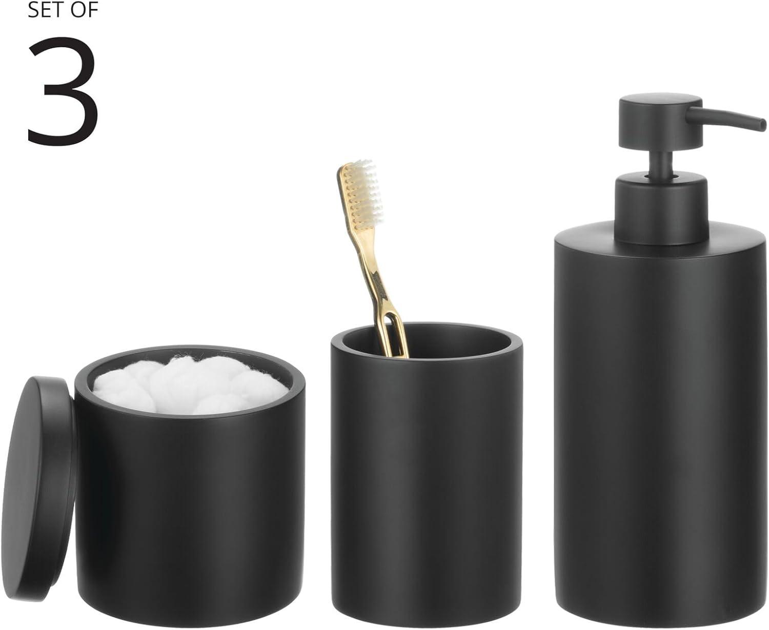 imagemDesign Printed Resin 3Piece Bathroom Vanity Countertop Accessories  Soap Dispenser Tumbler Rinsing Cup and Canister Holder Sets  Complete Modern Counter Aesthetic  Set of 3  MarbleBlack
