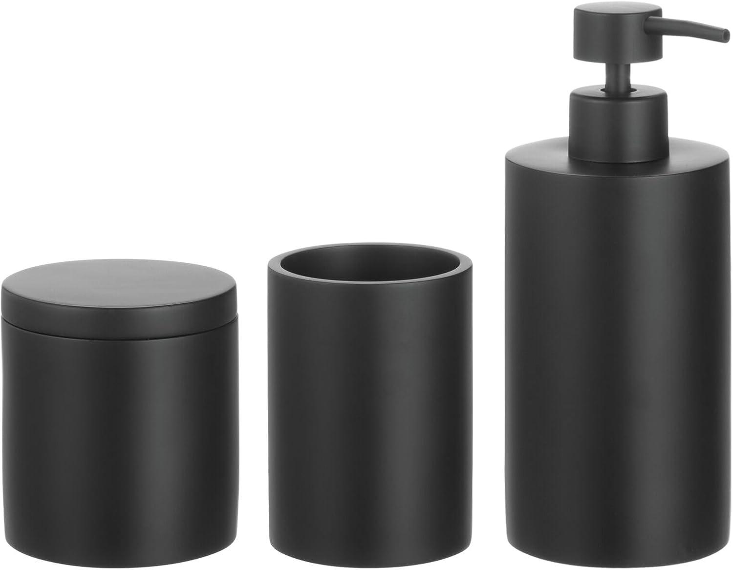imagemDesign Printed Resin 3Piece Bathroom Vanity Countertop Accessories  Soap Dispenser Tumbler Rinsing Cup and Canister Holder Sets  Complete Modern Counter Aesthetic  Set of 3  MarbleBlack