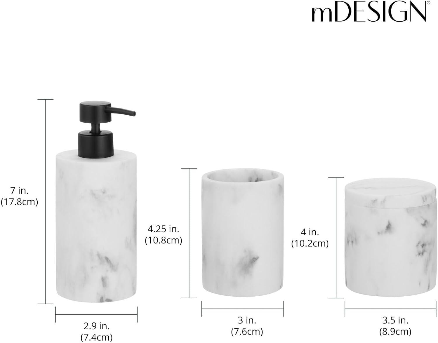 imagemDesign Printed Resin 3Piece Bathroom Vanity Countertop Accessories  Soap Dispenser Tumbler Rinsing Cup and Canister Holder Sets  Complete Modern Counter Aesthetic  Set of 3  MarbleMarble