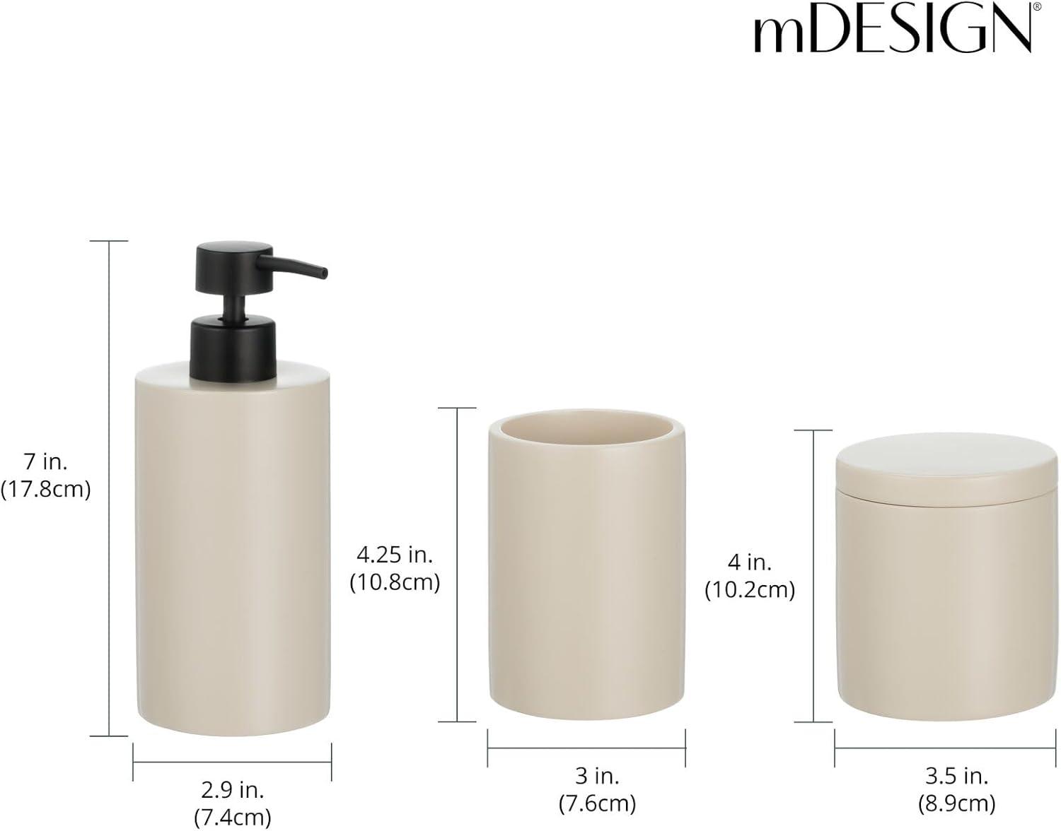 imagemDesign Printed Resin 3Piece Bathroom Vanity Countertop Accessories  Soap Dispenser Tumbler Rinsing Cup and Canister Holder Sets  Complete Modern Counter Aesthetic  Set of 3  MarbleTaupe