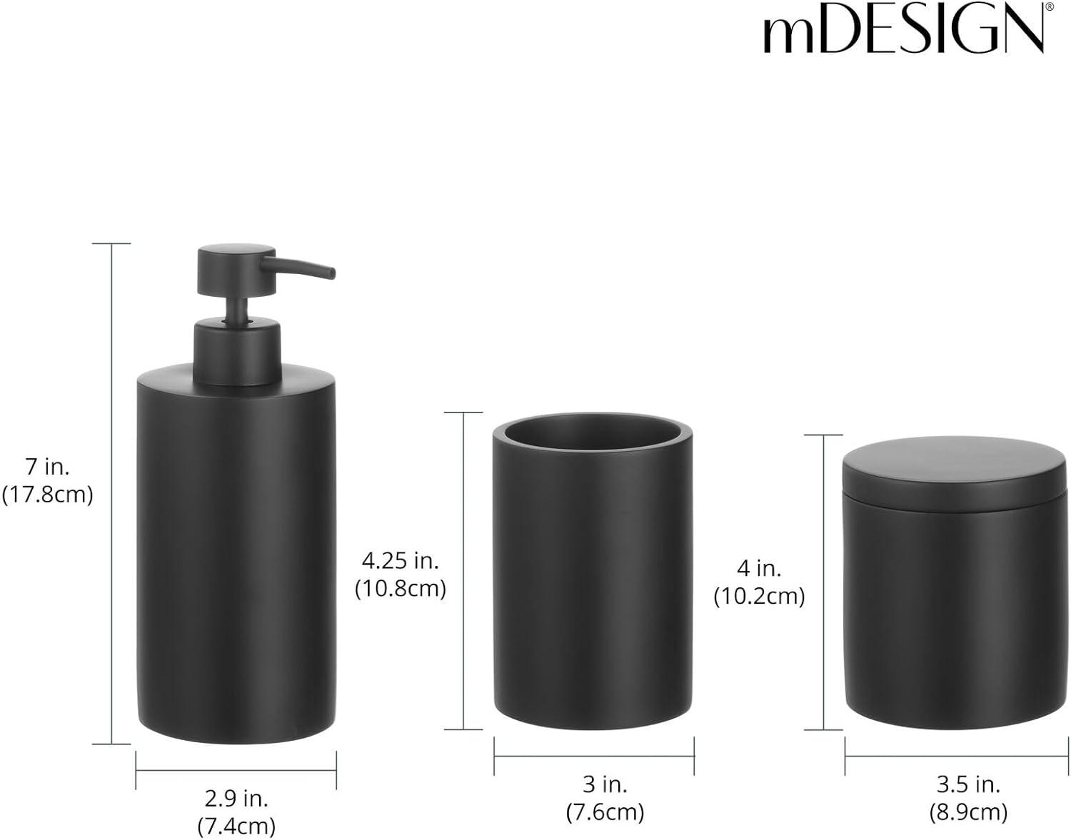 imagemDesign Printed Resin 3Piece Bathroom Vanity Countertop Accessories  Soap Dispenser Tumbler Rinsing Cup and Canister Holder Sets  Complete Modern Counter Aesthetic  Set of 3  MarbleBlack
