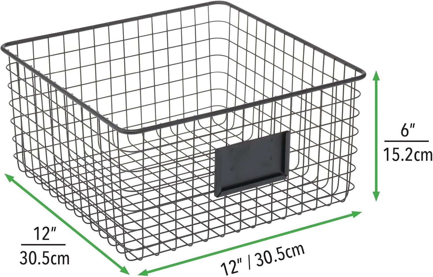 imagemDesign Square Steel Wired Storage Organizer Bin Baskets with Label Slot for Kitchen Pantry Cabinet Organizing Holder for Food Drinks Snacks Produce Omaha Collection 4 Pack Matte BlackMatte Black