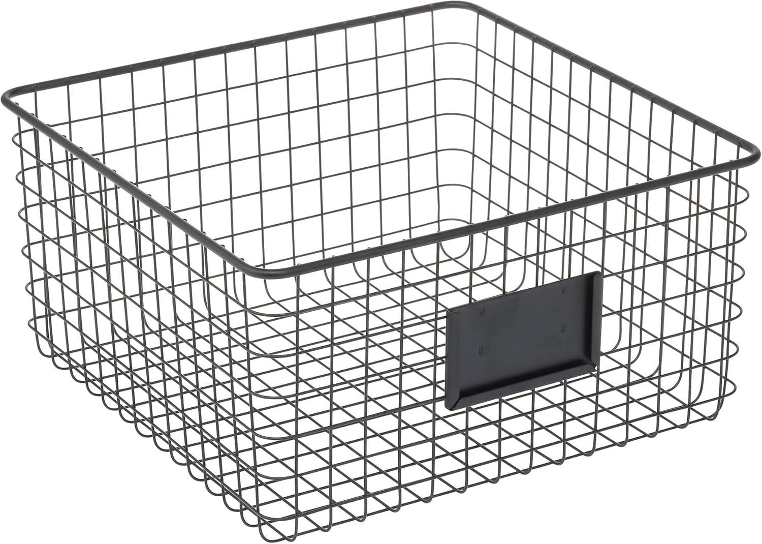 imagemDesign Square Steel Wired Storage Organizer Bin Baskets with Label Slot for Kitchen Pantry Cabinet Organizing Holder for Food Drinks Snacks Produce Omaha Collection 4 Pack Matte BlackMatte Black