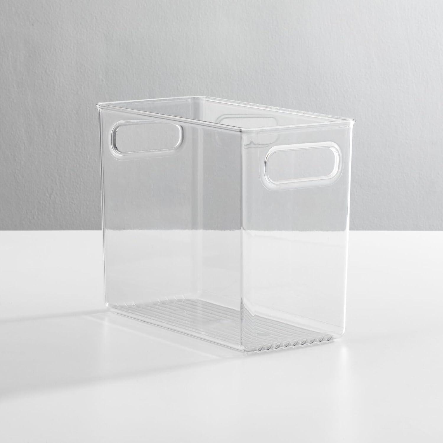 imagemDesign Tall Modern Stackable Plastic Storage Organizer Bin Basket with Handles for Bathroom Vanity Organization  Shelf Cubby Cabinet or Closet Organizing Decor  Ligne Collection  8 Pack  Clear10 x 5 x 8 Pack of 1