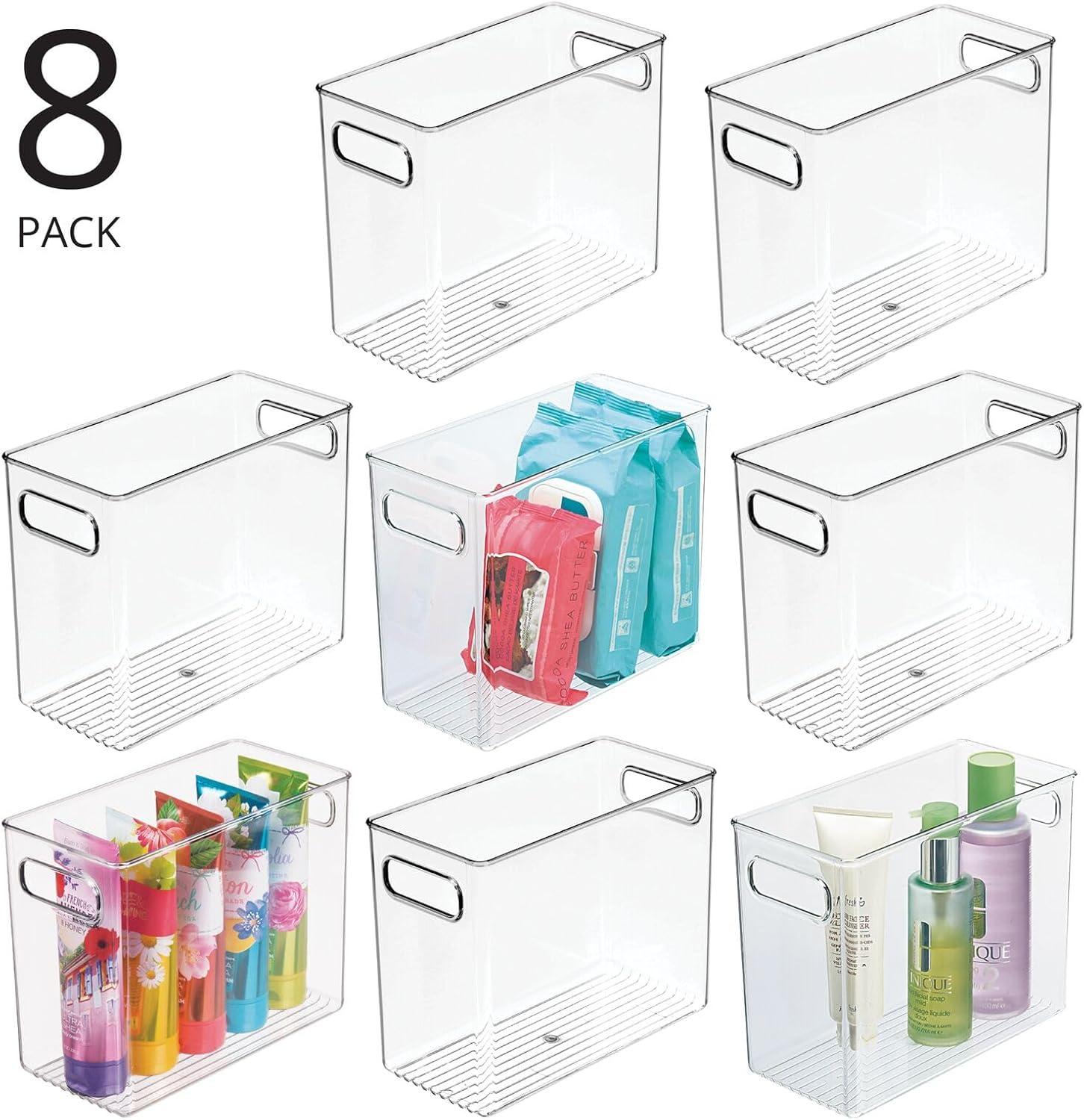 imagemDesign Tall Modern Stackable Plastic Storage Organizer Bin Basket with Handles for Bathroom Vanity Organization  Shelf Cubby Cabinet or Closet Organizing Decor  Ligne Collection  8 Pack  Clear10 x 5 x 8 Pack of 8