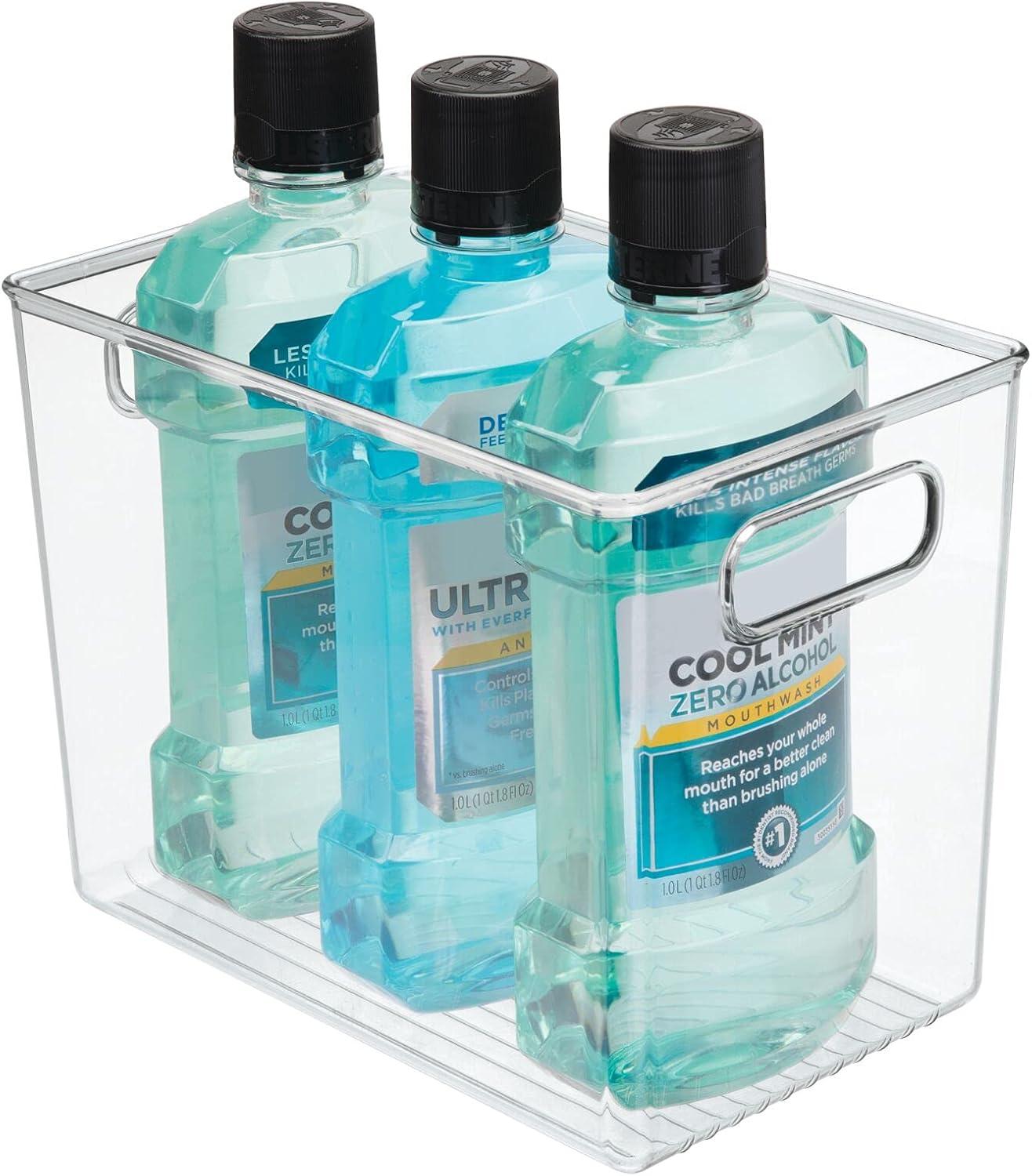 imagemDesign Tall Modern Stackable Plastic Storage Organizer Bin Basket with Handles for Bathroom Vanity Organization  Shelf Cubby Cabinet or Closet Organizing Decor  Ligne Collection  8 Pack  Clear10 x 65 x 8 Pack of 1