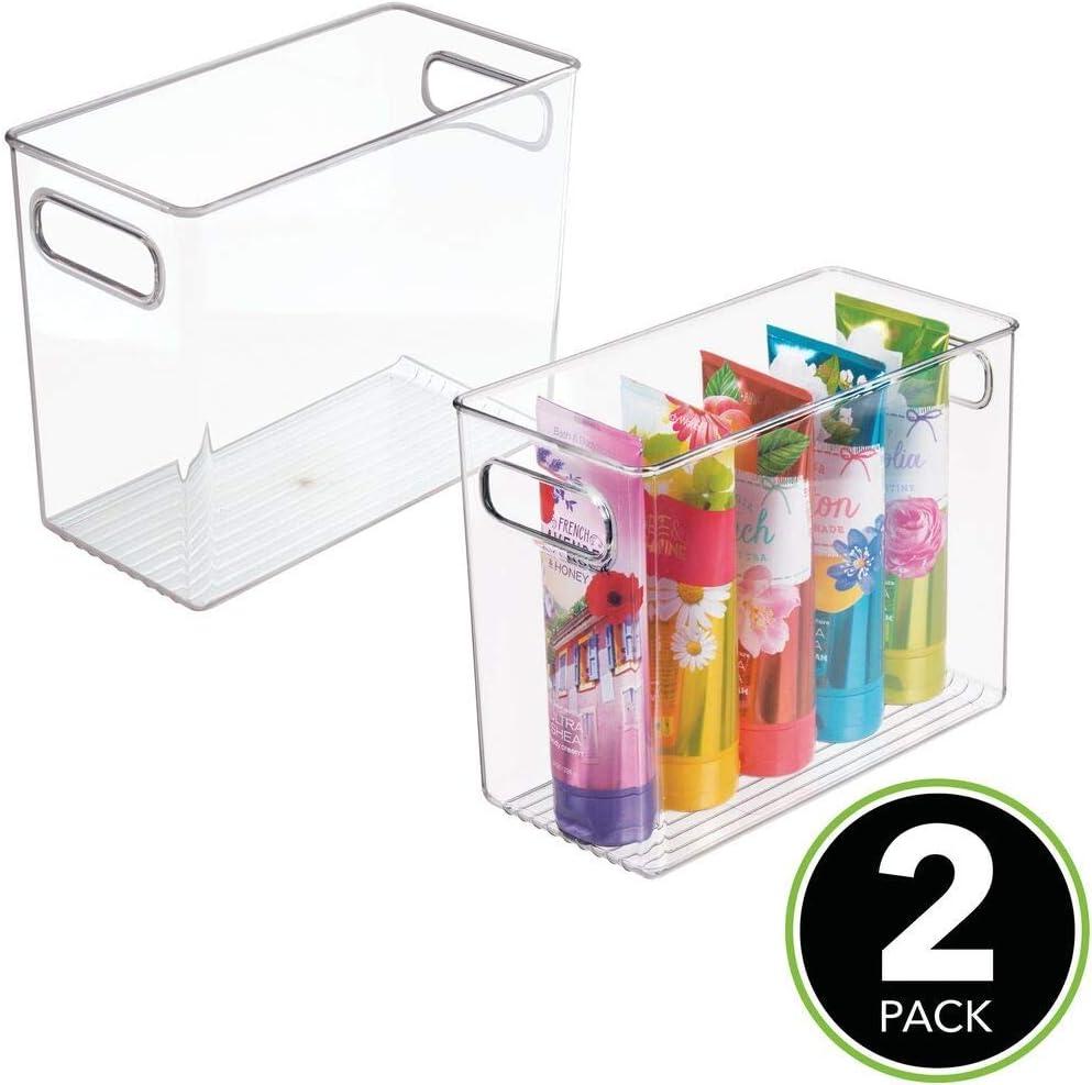 imagemDesign Tall Modern Stackable Plastic Storage Organizer Bin Basket with Handles for Bathroom Vanity Organization  Shelf Cubby Cabinet or Closet Organizing Decor  Ligne Collection  8 Pack  Clear10 x 5 x 8 Pack of 2