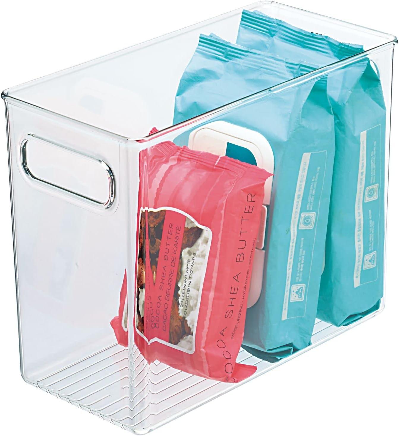 imagemDesign Tall Modern Stackable Plastic Storage Organizer Bin Basket with Handles for Bathroom Vanity Organization  Shelf Cubby Cabinet or Closet Organizing Decor  Ligne Collection  8 Pack  Clear10 x 5 x 8 Pack of 8