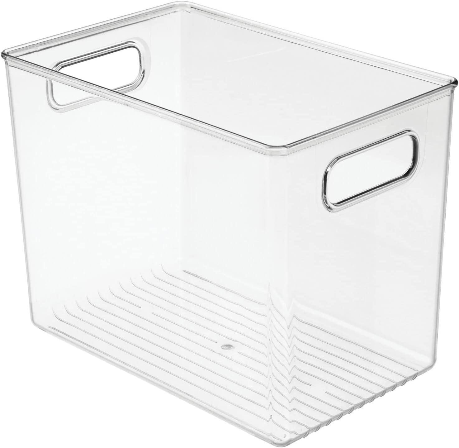 imagemDesign Tall Modern Stackable Plastic Storage Organizer Bin Basket with Handles for Bathroom Vanity Organization  Shelf Cubby Cabinet or Closet Organizing Decor  Ligne Collection  8 Pack  Clear10 x 65 x 8 Pack of 1