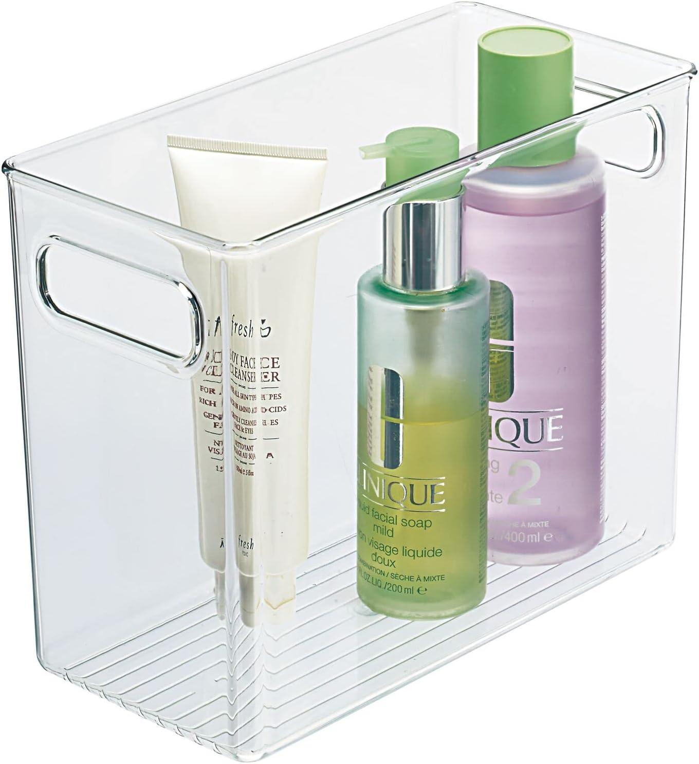 imagemDesign Tall Modern Stackable Plastic Storage Organizer Bin Basket with Handles for Bathroom Vanity Organization  Shelf Cubby Cabinet or Closet Organizing Decor  Ligne Collection  8 Pack  Clear10 x 5 x 8 Pack of 1