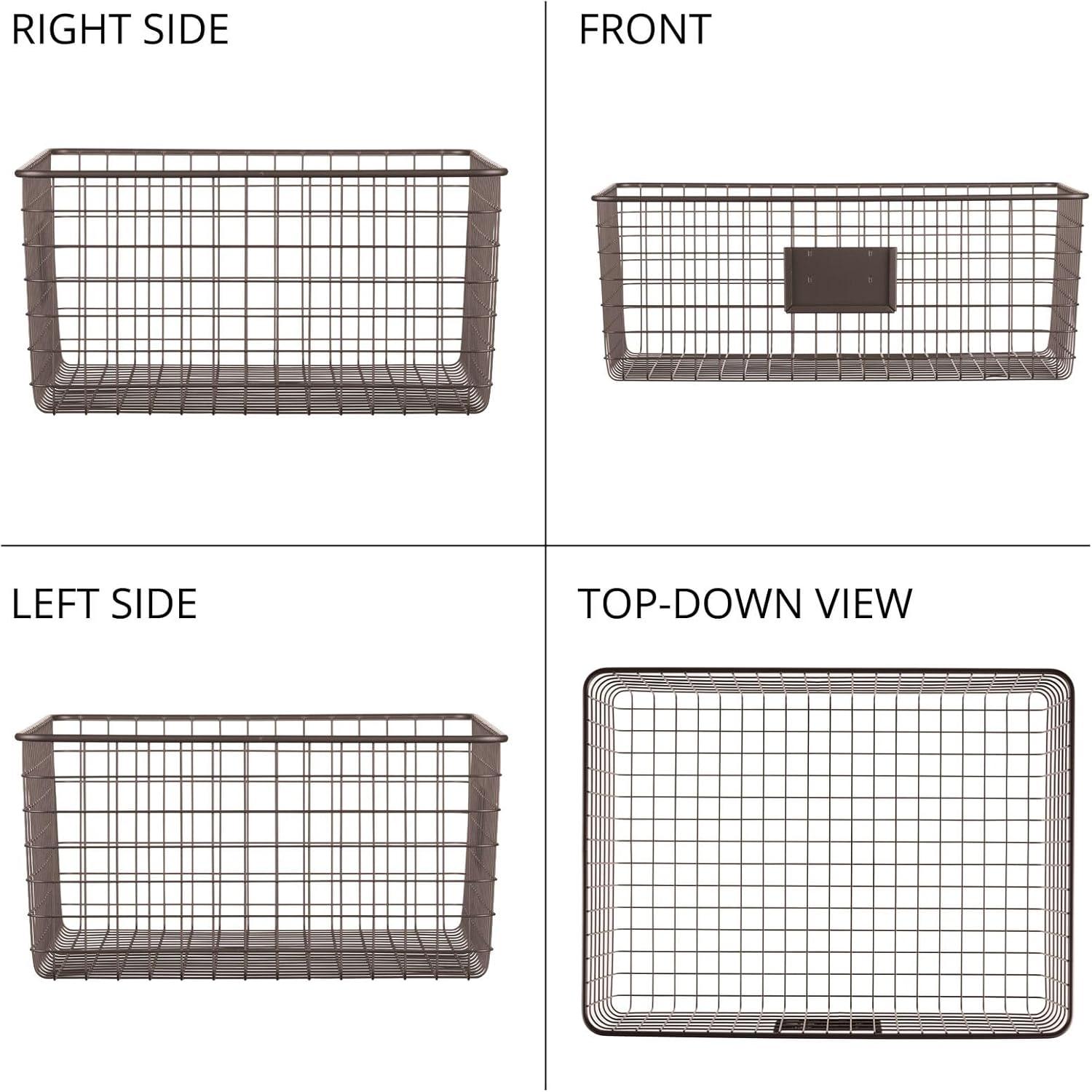 imagemDesign Wide Steel Wired Storage Organizer Bin Baskets with Label Slot for Kitchen Pantry Cabinet Organizing Holder for Food Drinks Snacks Produce Omaha Collection 2 Pack BronzeBronze