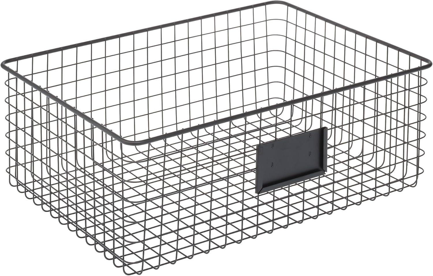 imagemDesign Wide Steel Wired Storage Organizer Bin Baskets with Label Slot for Kitchen Pantry Cabinet Organizing Holder for Food Drinks Snacks Produce Omaha Collection 2 Pack BronzeMatte Black