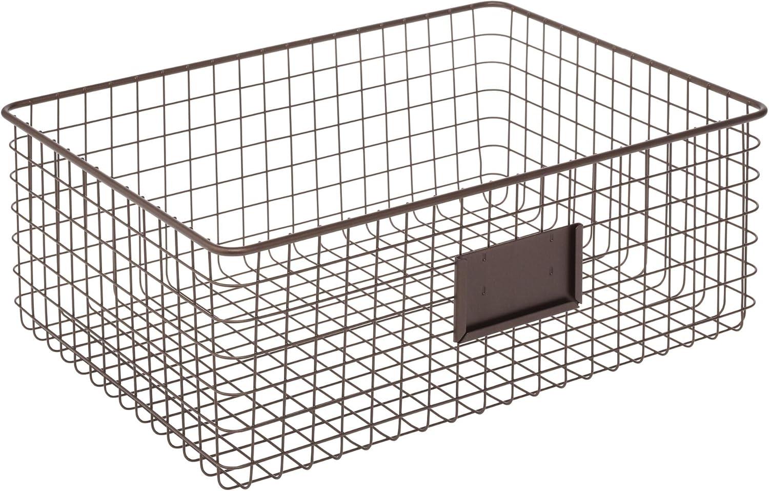 imagemDesign Wide Steel Wired Storage Organizer Bin Baskets with Label Slot for Kitchen Pantry Cabinet Organizing Holder for Food Drinks Snacks Produce Omaha Collection 2 Pack BronzeBronze