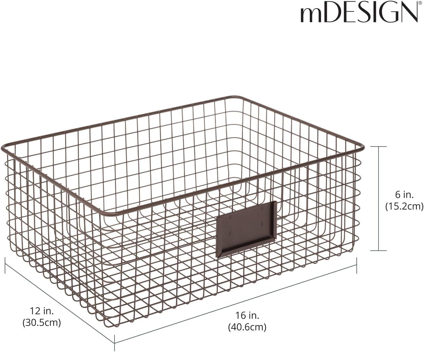 imagemDesign Wide Steel Wired Storage Organizer Bin Baskets with Label Slot for Kitchen Pantry Cabinet Organizing Holder for Food Drinks Snacks Produce Omaha Collection 2 Pack BronzeBronze