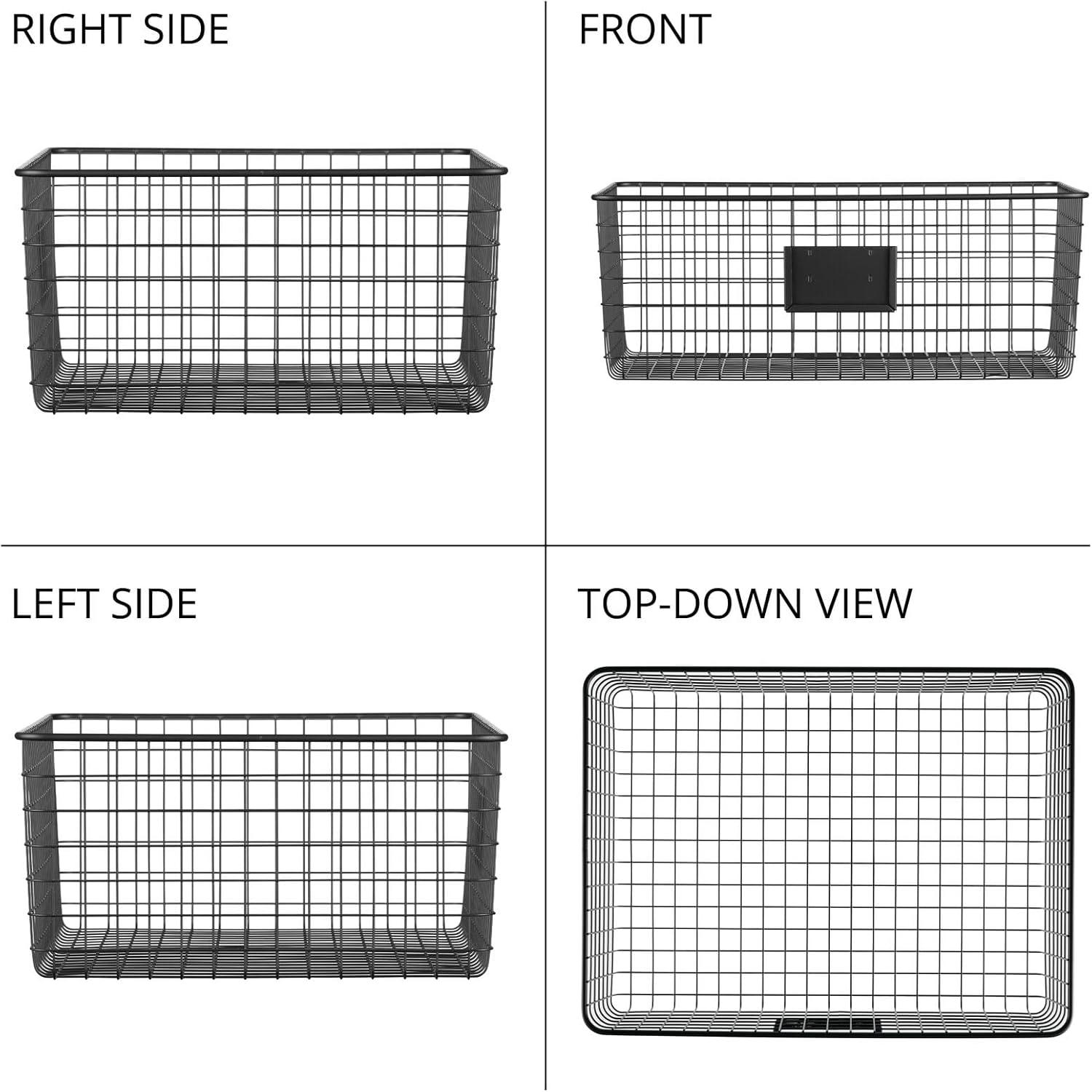 imagemDesign Wide Steel Wired Storage Organizer Bin Baskets with Label Slot for Kitchen Pantry Cabinet Organizing Holder for Food Drinks Snacks Produce Omaha Collection 2 Pack BronzeMatte Black