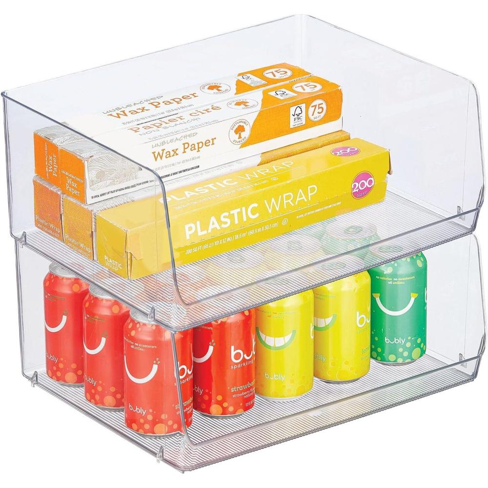 imagemDesign Extra Wide Stackable Plastic Food Storage Organizer Bin Basket with Open Front for Household Kitchen Cabinets Pantry Offices Closets Bedrooms Bathrooms  152quot Wide 2 Pack  Clear12 x 15 x 625 Pack of 2