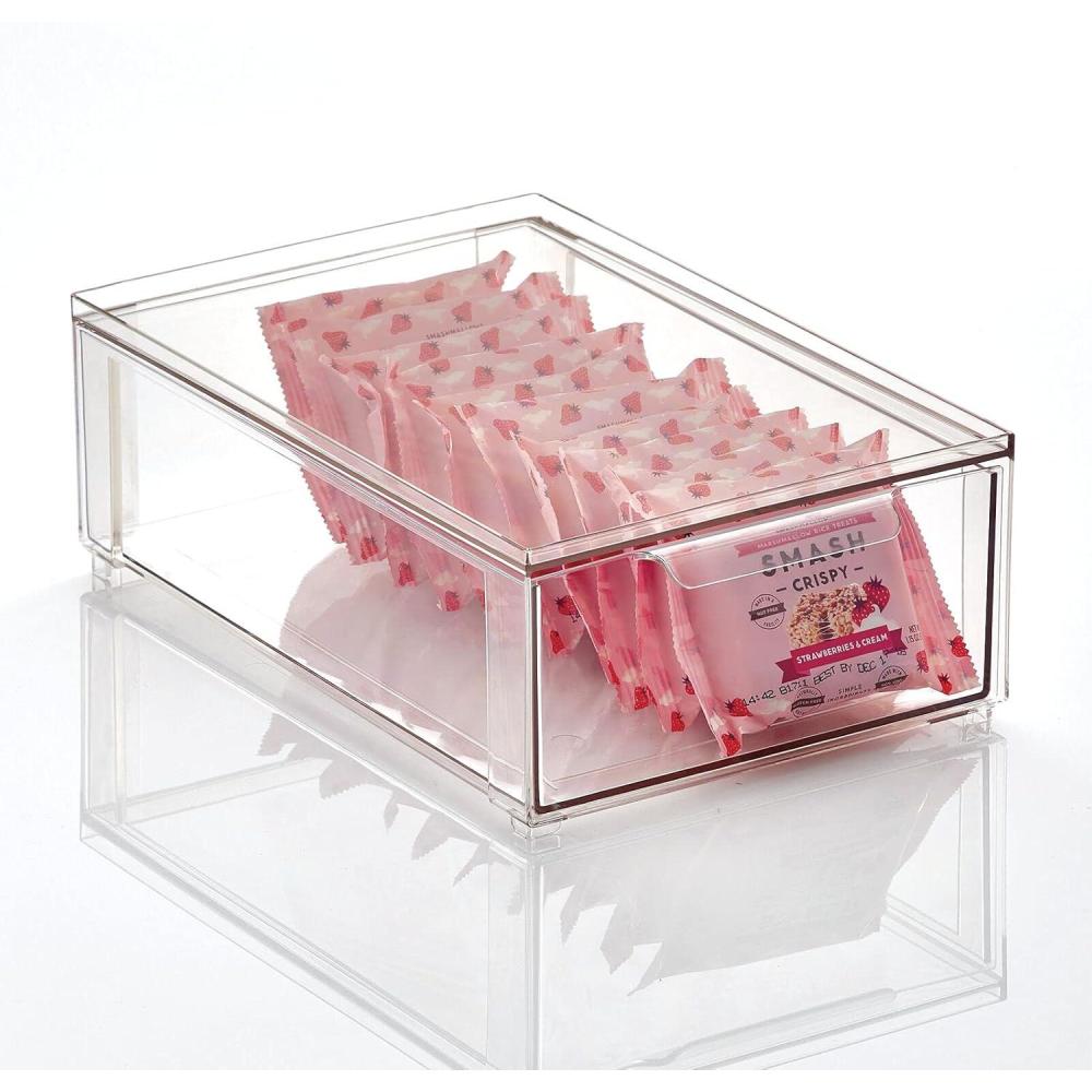 imagemDesign Plastic Pantry Organization and Storage Bin wPull Out Drawer  Stackable Kitchen Supplies Storage Container for Organizing Cabinet Fridge Freezer  Lumiere Collection  4 Pack Clear12 x 8 x 4 Pack of 1