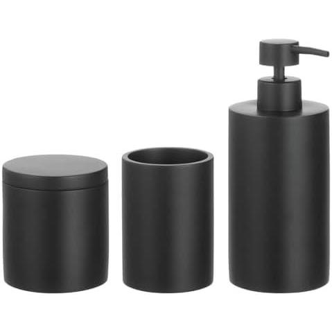 imagemDesign Printed Resin 3Piece Bathroom Vanity Countertop Accessories  Soap Dispenser Tumbler Rinsing Cup and Canister Holder Sets  Complete Modern Counter Aesthetic  Set of 3  MarbleBlack