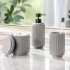imagemDesign Fluted Resin 3Piece Bathroom Vanity Countertop Accessories  Soap Dispenser Tumbler Rinsing Cup and Canister Holder Sets  Complete Modern Counter Aesthetic  Set of 3  Gray