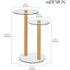 imagemDesign Glass Top SideEnd Duo Drink Table  2Tier Modern Round Accent Wood Nightstand Furniture for Living Room Dorm Home Office and Bedroom  12quot Round  ClearNatural