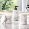 imagemDesign Printed Resin 3Piece Bathroom Vanity Countertop Accessories  Soap Dispenser Tumbler Rinsing Cup and Canister Holder Sets  Complete Modern Counter Aesthetic  Set of 3  MarbleMarble