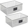 imagemDesign Wide Steel Wired Storage Organizer Bin Baskets with Label Slot for Kitchen Pantry Cabinet Organizing Holder for Food Drinks Snacks Produce Omaha Collection 2 Pack BronzeMatte Black