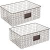 imagemDesign Wide Steel Wired Storage Organizer Bin Baskets with Label Slot for Kitchen Pantry Cabinet Organizing Holder for Food Drinks Snacks Produce Omaha Collection 2 Pack BronzeBronze