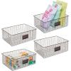 imagemDesign Wide Steel Wired Storage Organizer Bin Baskets with Label Slot for Kitchen Pantry Cabinet Organizing Holder for Food Drinks Snacks Produce Omaha Collection 2 Pack BronzeBronze