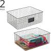 imagemDesign Wide Steel Wired Storage Organizer Bin Baskets with Label Slot for Kitchen Pantry Cabinet Organizing Holder for Food Drinks Snacks Produce Omaha Collection 2 Pack BronzeMatte Black