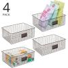 imagemDesign Wide Steel Wired Storage Organizer Bin Baskets with Label Slot for Kitchen Pantry Cabinet Organizing Holder for Food Drinks Snacks Produce Omaha Collection 2 Pack BronzeBronze