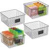 imagemDesign Square Steel Wired Storage Organizer Bin Baskets with Label Slot for Kitchen Pantry Cabinet Organizing Holder for Food Drinks Snacks Produce Omaha Collection 4 Pack Matte BlackMatte Black
