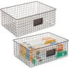 imagemDesign Wide Steel Wired Storage Organizer Bin Baskets with Label Slot for Kitchen Pantry Cabinet Organizing Holder for Food Drinks Snacks Produce Omaha Collection 2 Pack BronzeBronze