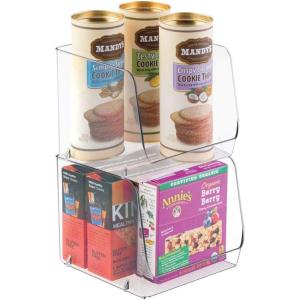 imagemDesign Extra Wide Stackable Plastic Food Storage Organizer Bin Basket with Open Front for Household Kitchen Cabinets Pantry Offices Closets Bedrooms Bathrooms  152quot Wide 2 Pack  Clear775 x 775 x 625 Pack of 2