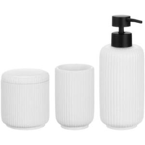 imagemDesign Fluted Resin 3Piece Bathroom Vanity Countertop Accessories  Soap Dispenser Tumbler Rinsing Cup and Canister Holder Sets  Complete Modern Counter Aesthetic  Set of 3  White