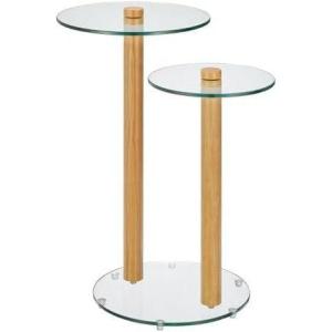 imagemDesign Glass Top SideEnd Duo Drink Table  2Tier Modern Round Accent Wood Nightstand Furniture for Living Room Dorm Home Office and Bedroom  12quot Round  ClearNatural