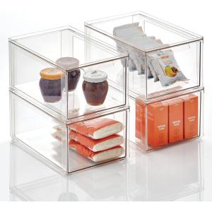 imagemDesign Plastic Pantry Organization and Storage Bin wPull Out Drawer  Stackable Kitchen Supplies Storage Container for Organizing Cabinet Fridge Freezer  Lumiere Collection  4 Pack Clear12 x 8 x 6 Pack of 4