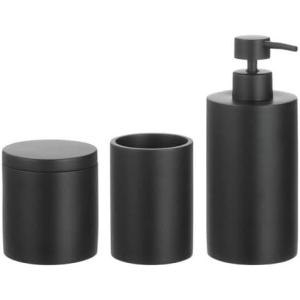 imagemDesign Printed Resin 3Piece Bathroom Vanity Countertop Accessories  Soap Dispenser Tumbler Rinsing Cup and Canister Holder Sets  Complete Modern Counter Aesthetic  Set of 3  MarbleBlack