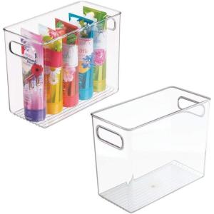 imagemDesign Tall Modern Stackable Plastic Storage Organizer Bin Basket with Handles for Bathroom Vanity Organization  Shelf Cubby Cabinet or Closet Organizing Decor  Ligne Collection  8 Pack  Clear10 x 5 x 8 Pack of 2