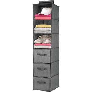 imagemDesign Long Soft Fabric Over Closet Rod Hanging Storage Organizer with 3 Shelves and 3 Drawers for Clothes Leggings Lingerie T Shirts  Textured Print  Charcoal GrayCharcoal Gray
