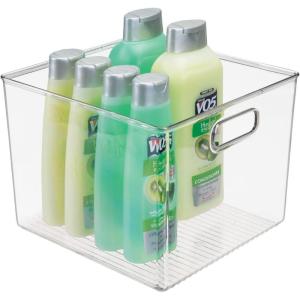 imagemDesign Large Modern Stackable Plastic Storage Organizer Bin Basket with Handles for Bathroom Vanity Organization  Shelf Cubby Cabinet or Closet Organizing Decor  Ligne Collection 8 Pack  Clear10 x 10 x 8 Pack of 1